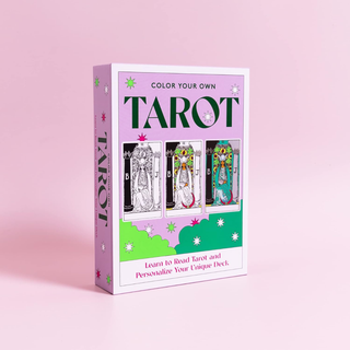 Color your own tarot card set packaging on a pink background