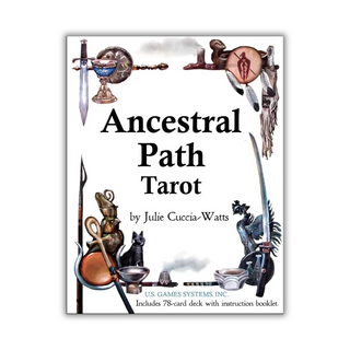 Ancestral Path Tarot book cover with illustrations and text