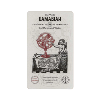 Card featuring a design with a woman holding a globe and text on a white background