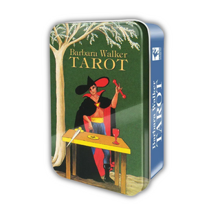 Barbara Walker Tarot card packaging with illustration of a tarot card character on a white background