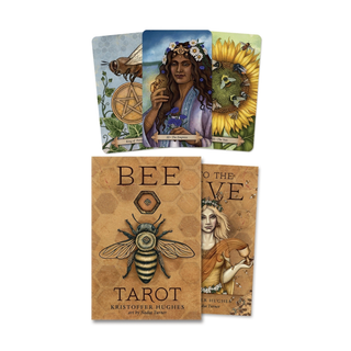 Set of tarot cards with bee-themed artwork on a white background