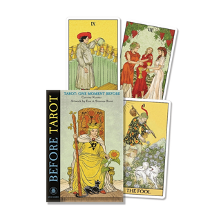 Four tarot cards with artistic illustrations on a white background