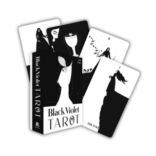 Black Violet Tarot cards with black and white illustrations on a white background
