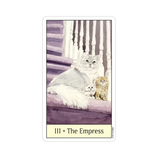 Card featuring a cat and two kittens on a striped background with 'III + The Empress' text.
