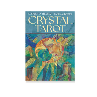 Book titled 'Crystal Tarot' with colorful cover design on a white background