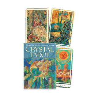 Crystal Tarot cards with colorful artwork and a blue card titled 'Crystal Tarot'.