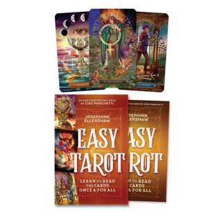 Easy Tarot book and tarot card deck on a white background