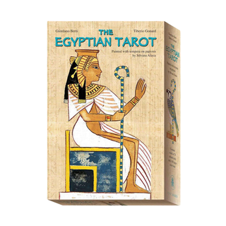 Box of 'The Egyptian Tarot' with an illustration of an Egyptian pharaoh on a white background