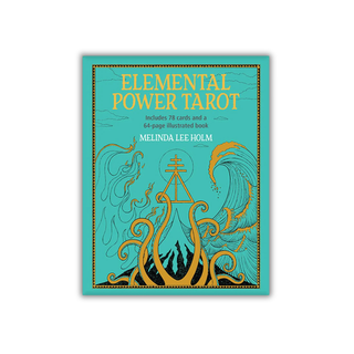 Elemental Power Tarot book cover with teal background and gold design
