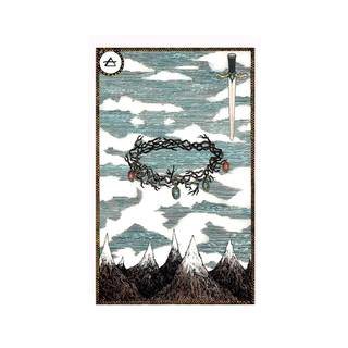 Decorative mat with mountain and crown design on a white background