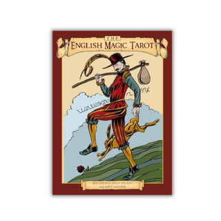 Card from 'The English Magic Tarot' with a character and dog on a grassy hill