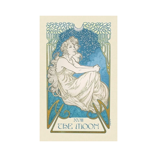Art Nouveau-style card featuring a woman titled 'The Moon'.