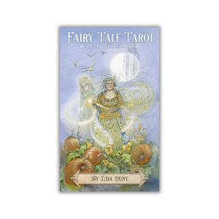 Fairy Tale Tarot card deck with fairies and pumpkins on a blue background
