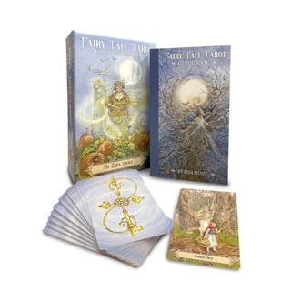 Fairy Tale Tarot cards with packaging and a card displayed on a white background