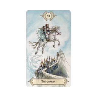Fairy Tale Tarot card titled 'The Chariot' with a person on a horse and a castle in the background.