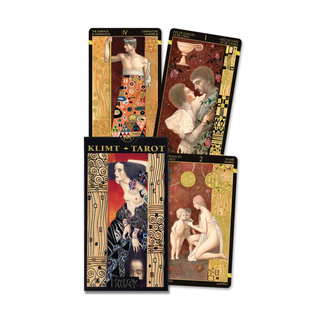 Klimt Tarot cards with artistic designs on a white background