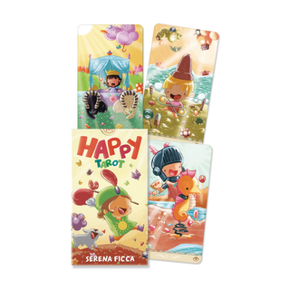 Happy Tarot card set with colorful illustrations on a white background