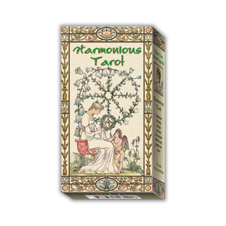 Box of Harmonious Tarot cards with decorative design and text on a white background