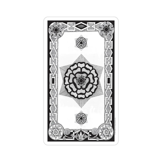 Back side of The Hermetic Tarot Deck with a bold black and white design