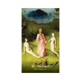 Artistic depiction of 'The Lovers' by Hieronymus Bosch with a white background