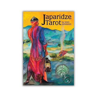 Japaridze Tarot deck with a colorful illustration of a person holding a lantern against a scenic background.