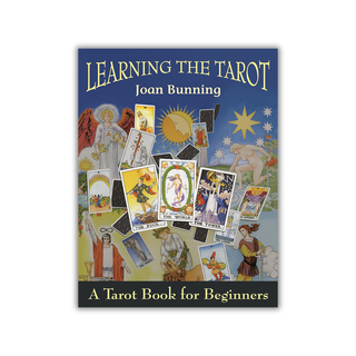 Book cover of 'Learning the Tarot' by Joan Bunning with tarot card illustrations on a white background.