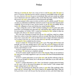 Preface text for a course on reading tarot cards on a white background