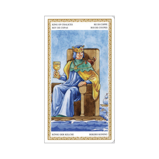 Card featuring a king in regal attire with a blue background