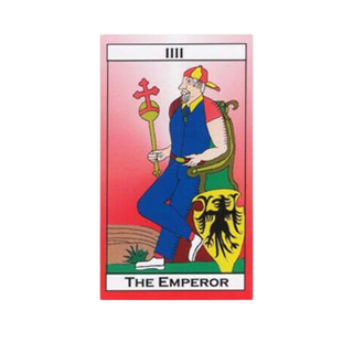 Tarot card featuring 'The Emperor' with a red background