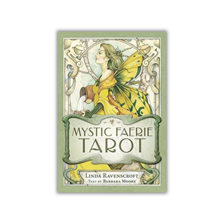 Mystic Faerie Tarot book cover with fairy illustration on a white background