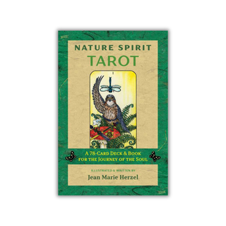 Book cover of 'Nature Spirit Tarot' with a bird illustration on a green background