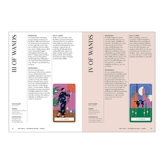 Two tarot card illustrations with text on a white background