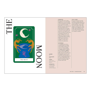 Tarot card illustration titled 'The Moon' with text on a white background