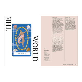 Tarot card titled 'The World' with text on a white background