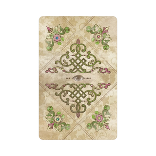 Decorative card with Celtic knot design and floral elements on a beige background