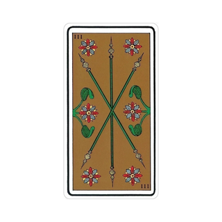 Card with decorative design featuring flowers and arrows on a brown background
