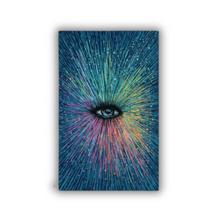 Canvas print with a colorful abstract design of an eye on a white background
