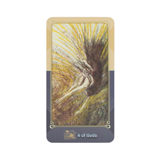 Tarot card featuring a winged figure with a radiant background, labeled '4 of Gods'.