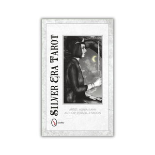 Framed artwork of a woman with a tarot card, titled 'Silver Era Tarot', on a white background.