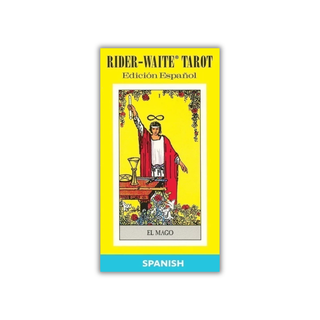 Rider-Waite Tarot card book cover with a yellow border and colorful illustration of a tarot card.