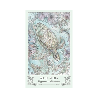 Spiritsong Tarot card  with a turtle design labeled 'Ace of Shells' on a light blue background