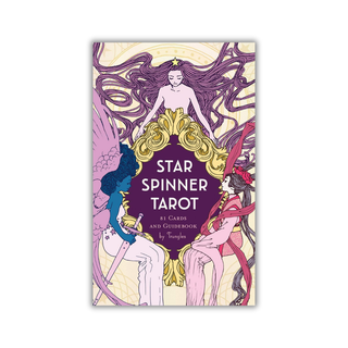Star Spinner Tarot book cover with stylized illustrations of women and decorative elements on a white background.
