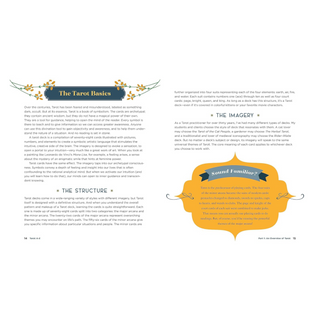 Book page with text on Tarot Basics, The Imagery, and The Structure.