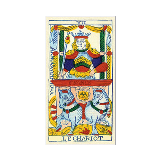 'Tarot Arnoux & Amphoux 1801' card  titled 'Le Chariot' with a colorful design on a white background
