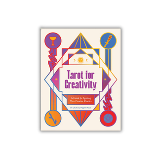 Book cover of 'Tarot for Creativity' with colorful geometric design on a beige background