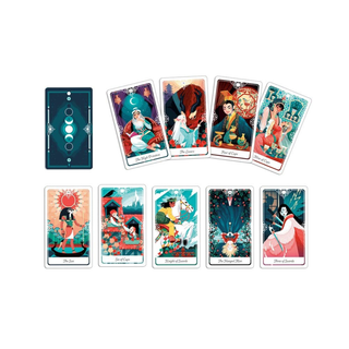 Set of tarot cards with colorful illustrations on a white background