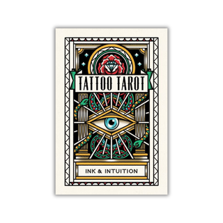 Tattoo Tarot book cover with decorative design on a white background