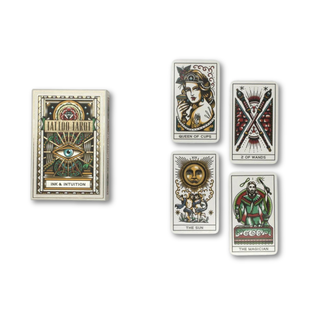 Set of tarot cards with intricate designs on a white background