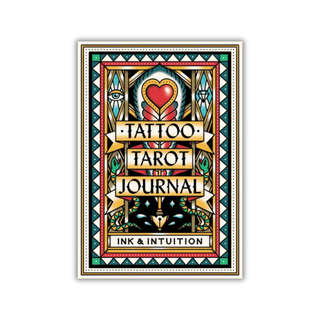 Cover of 'Tattoo Tarot Journal' with decorative design and text on a white background