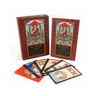 Buddha Tarot cards with two boxes on a white background